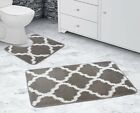 2 Piece Set 3D Stripe Bathroom Bath & Pedestal Toilet Mat Blue Grey Anti-Slip