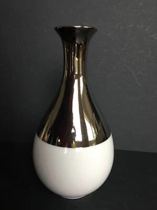 Marc Blackwell New York moderne feine Porzellan Vase weiß silber 7" hoch - Bild 1 von 10