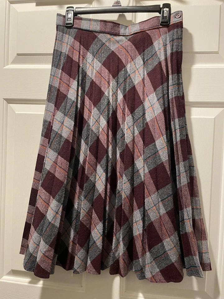 Shani 复古 70 年代 80 年代 Argyle 羊毛混纺打褶学院风中裙女学生 16 码 — 第 1/4 张图片