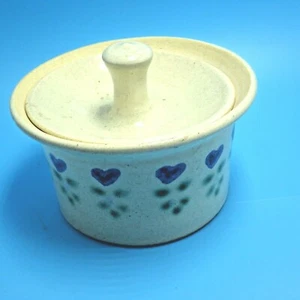 Pottery Bowl Lid Ceramic Candy Dish Handmade Trinket box blue Hearts Valentine - Picture 1 of 9