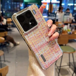 For Xiaomi 15 Pro, Fashion Case Electroplated Soft Bumper Woven Pattern Cover - Picture 1 of 20