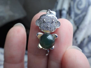 925 Sterling Silver Natural Genuine Mexico Blue Amber Monkey Pendant - Picture 1 of 9