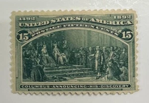 US Postage Scott #238 mint, Columbus Expo of 1893, dark green HR - Picture 1 of 2