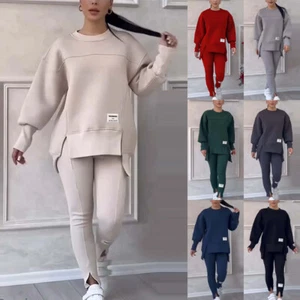 2Pcs Women Tracksuit Sweatshirt Tops Pants Split Set Casual Loungewear Plus Size - Picture 1 of 18