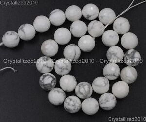 Natural White Turquoise Gemstone Faceted Round Beads 4mm 6mm 8mm 10mm 12mm 15"