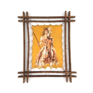 Native American Portrait Framed Leather Surface Fine Art Oil Painting Wall Decor - Picture 1 of 3