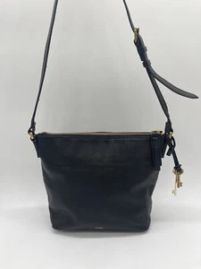 Fossil Black Leather Purse- Small Crossbody- Gold Toned Hardware-Square - Picture 1 of 17