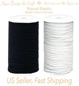 1/8 Zoll 3 mm Rund Schwarz/Weiß Elastische Kordel 1 - 100 Yards Gesichtsmasken Bekleidung Stirnband - Bild 1 von 7