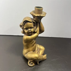 Dickson Vintage 40-50's Japan Cherub hold gold tone gilt painted candle holder - Picture 1 of 4