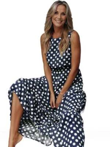 Polka Dot Print Round Neck Casual Dress - Picture 1 of 32