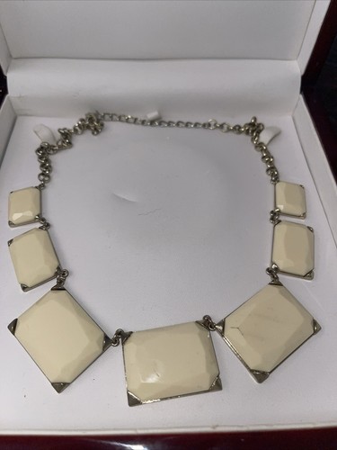 OFF WHITE Collana Choker Collare Bavaglino Tonalità Argento Bianco Spollato 20"