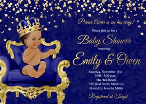 Prinz Babyparty Einladung, Prinz, Babyparty, Junge, Gold, Einladung, Baby - Bild 1 von 1