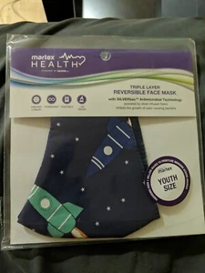 Kids/Youth Size Blue Triple Layer Reversible Face Mask Spaceships Rockets Space  - Picture 1 of 2