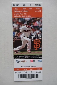 SAN FRANCISCO GIANTS VS SAN DIEGO PADRES 4/30/2014 FULL TICKET~ ANGEL PAGAN - Picture 1 of 1