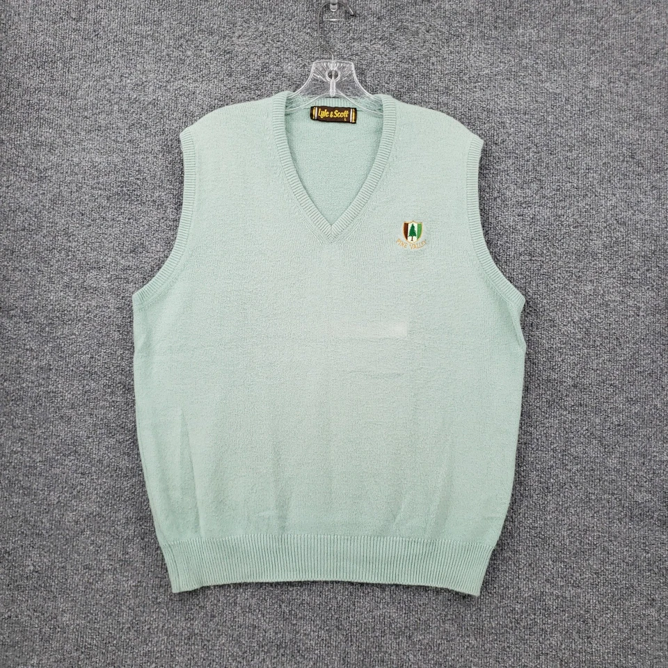 Lyle & Scott Vest Mens L Large Green Pine Valley Orlon Acrylic V Neck Golf USA - Image 1 of 4