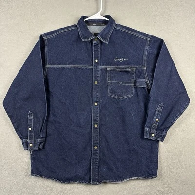 Vintage Sean John Shirt Men XL Blue Denim Snap Shacket Hammer Loop Hip Hop Heavy - Image 1 of 4