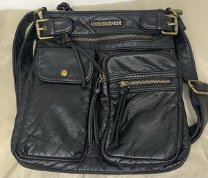 Montana West Black Leather Multiple Zip Crossbody Bag - Picture 1 of 7