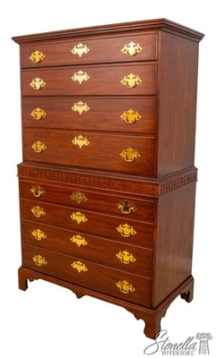 L69377: HENKEL HARRIS Cherry Chippendale Perkins Highboy Chest On Chest - Image 1 of 4