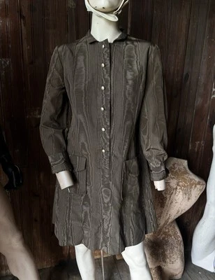 Mini Vestido Vintage Años 60 Marca de Agua Tafetán Abotonado Babydoll Bolsillos Cambio Foto 1 de 4