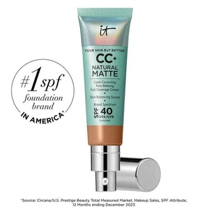 iT Cosmetics NEW CC+ Cream Natural Matte 16HR Tan Rich Foundation with SPF 40 - Picture 1 of 8