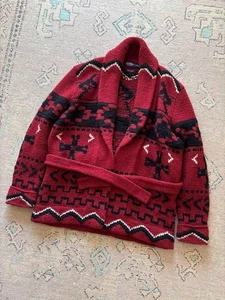 RALPH LAUREN Abito Stampa Nativi Americani Maglia Cardigan Taglia L Rosso - Foto 1 di 5