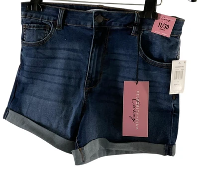 Celebrity Pink Shorts Womens 11/30 Dark Blue Curvy High Rise Denim Cuffed New - Image 1 of 4