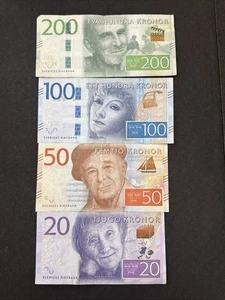 Set Of Central Bank Of Sweden 20, 50, 100 & 200 Kronor Banknotes - New Series - Picture 1 of 2