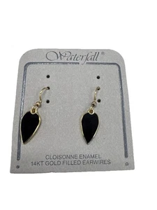 VINTAGE Waterfall DESIGNER CLOISONNE RETRO Gold Tone DANGLE HOOK EARRINGS E1-6 - Picture 1 of 2