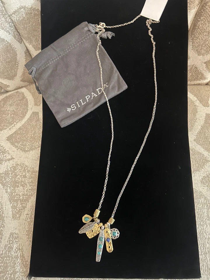 Silpada Sterling 32" "Shore Thing" Brass/Lapis/Turquoise Necklace N3248  (70a) - Image 1 of 1