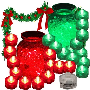 12 RED & 12 GREEN Christmas Lights Holiday Submersible LED Tea Light Decoration - Picture 1 of 5