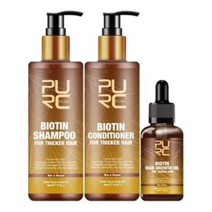 PURC Biotina anti Perdita Di Capelli Olio Shampoo Balsamo Set Riparazione Leviga - Foto 1 di 14