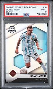 Lionel Messi Silver PSA 9 2021-2022 Panini Mosaic World Cup Winner Argentina #10