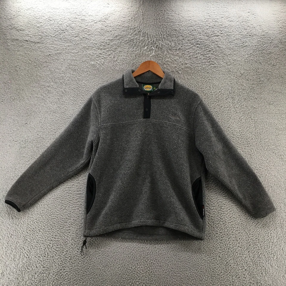 Cabelas Fleece Sweatshirt Womens Small Gray Mock Neck Henley Front Pockets Golf - Image 1 of 4