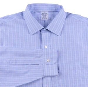 Brooks Brothers Regent Blue Plaid Check Supima Cotton Non Iron Dress Shirt 17 35 - Picture 1 of 6