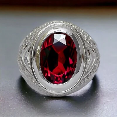 Piedras preciosas granate con anillo de plata de ley 925 para hombre #AL763 Foto 1 de 4