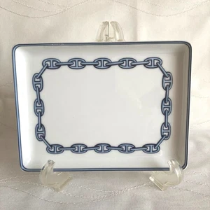 HERMES CHAINE D'ANCRE Blue Porcelain Tray Plate 16 x 12 cm - Picture 1 of 5