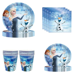 Disney Frozen happy birthday party paper Disposable Tableware Series for 10 gues - Picture 1 of 36
