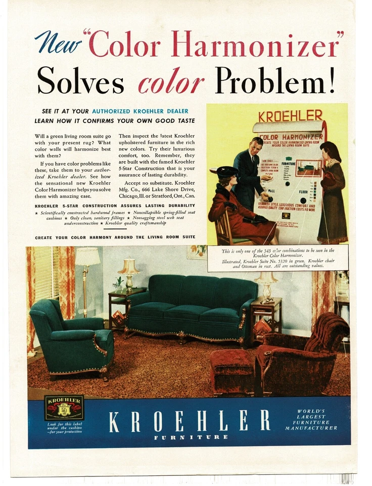 1939 Kroehler Furniture sofa chair suite no. 5320 '30s home decor Vintage  Ad - Image 1 of 1
