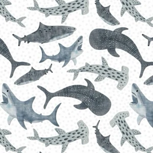 Tela de algodón Fat Quarter Nutex Underwater World Shark Frenzy Ocean Hammerhead - Imagen 1 de 4