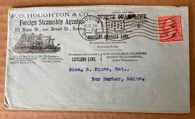 BOSTON, MA ~ F. O. Houghton, Freign Steamship Agents ~  Illus. Adv. Cover 1899 - Image 1 of 2