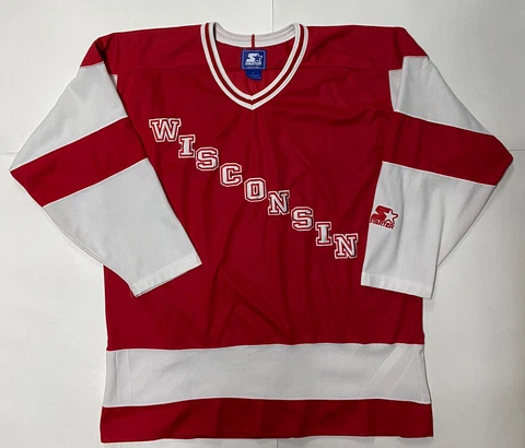 Wisconsin Badgers Hockey Jersey Mens Large Starter Vintage 90s Sewn Pullover Cover