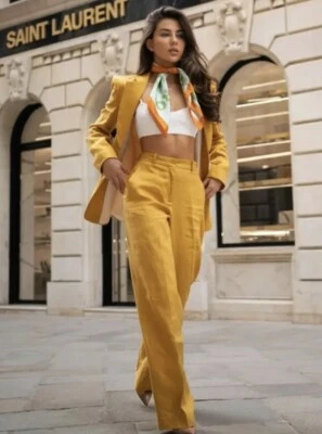 ZARA LINEN BLAZER PATCH POCKETS MUSTARD SIZE S BRAND NEW - Image 1 of 4