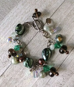 Très Jolie Sterling Silver & Aquamarine Quartz Pearls Gemmy Rolo Chain Bracelet - Picture 1 of 10