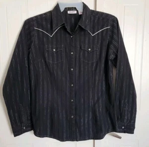 Womens Wrangler snap down long sleeve shirt size large black embellished A566 - Picture 1 of 8