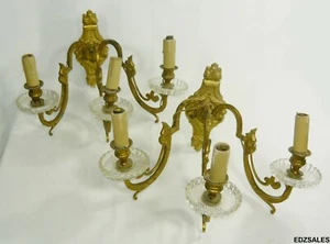2 Vintage 3-Arm Lion Heads Baroque Style Wall Sconces - Picture 1 of 12