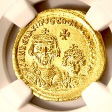 Gold AV Solidus Heraclius+Her. Constantine 613-641 AD NGC MS (Uncirculated)
