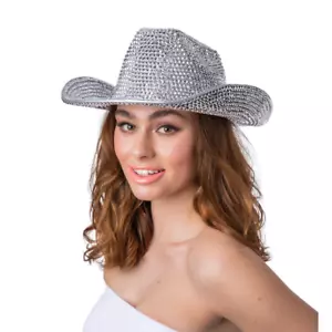 Super Deluxe Rhinestone Cowgirl Hat Silver Cowboy Western Fancy Dress Hat - Picture 1 of 5