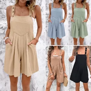 Women Shorts Overalls Romper Straps Sleeveless Jumpsuit Casual Loose Summer - Picture 1 of 19