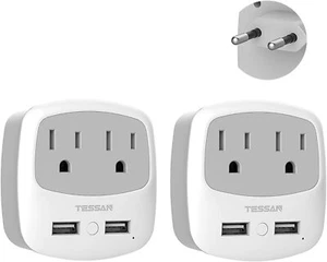European Travel Plug Adapter 2 Pack, US to Europe Power Adaptor Converter - Picture 1 of 7