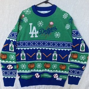MLB LA Dodgers Fan Rare Ugly Christmas Sweater Sz L Baseball Hornitos Snowflake - Picture 1 of 9
